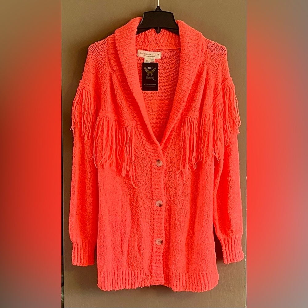 HP Cozy saltwater LUXE Fringe Button-Front Women’s Sweater Cardigan Bright Color